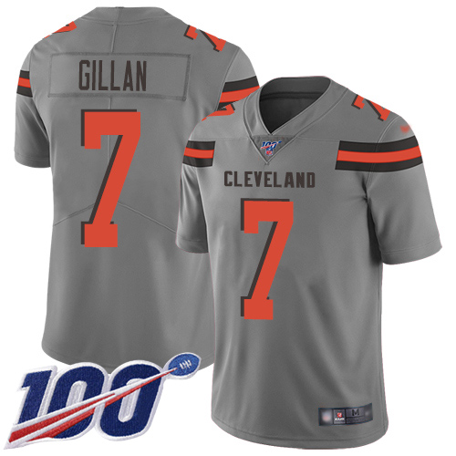 Cleveland Browns Jamie Gillan Men Gray Limited Jersey #7 NFL Football 100th Season Inverted Legend